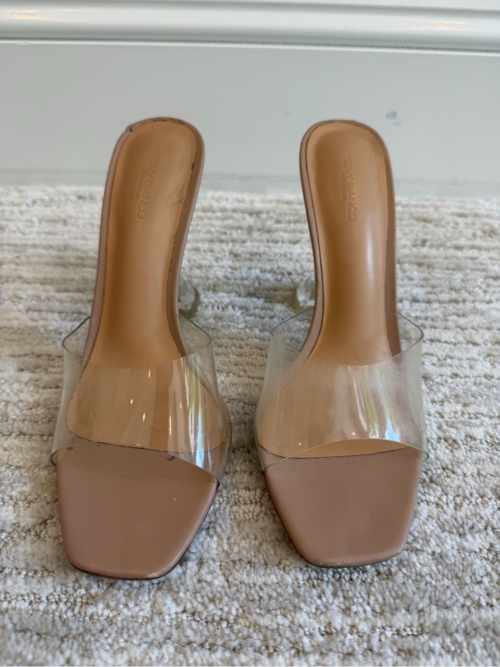 Tony Bianco Clear Strap Tan Mule
